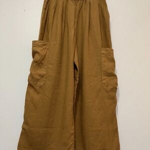 TOAST Linen Trousers S High Waist Ochre Mustard Wide Leg Pouch Pockets
Cropped